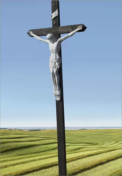 A crucifix on farmland; Saskatchewan canada