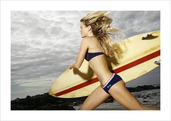 Hawaii, Kauai, Kealia Beach, Surfer Girl Enjoying A Day Out