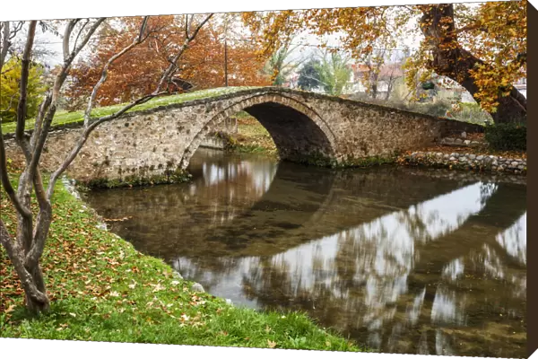Stone Bridge Over A Tranquil River; Edessa, Greece