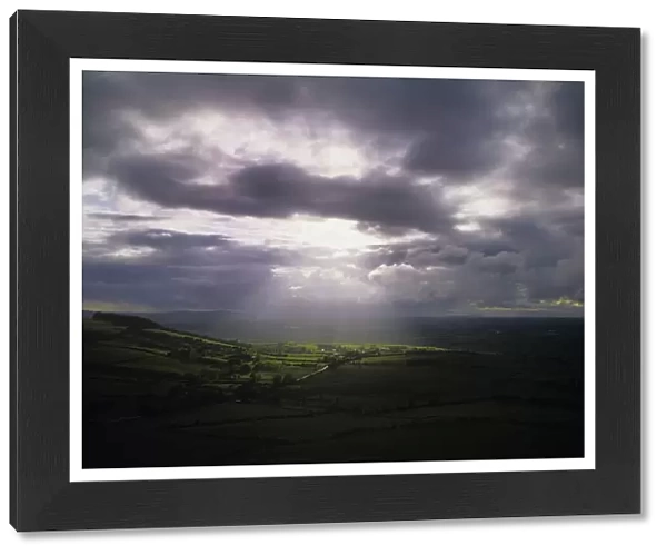 High Angle View Of A Field At Sunset, Loughcrew, Old Castle, County Meath, Republic Of Ireland