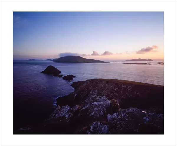 Blasket Islands, Dingle Peninsula, Co Kerry, Ireland; Sunset Over A Landscape