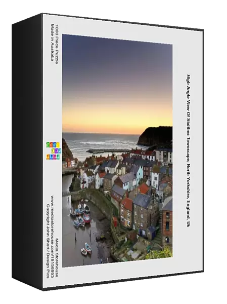 High Angle View Of Staithes Townscape; North Yorkshire, England, Uk