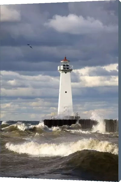 Sodus Outer Lighthouse On Stormy Lake Ontario; Sodus Point, New York, Usa