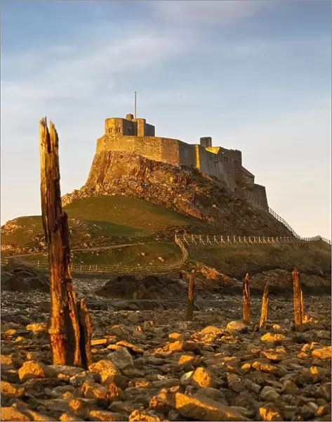 A Castle On The Tidal Island Also Known As Holy Island; Lindisfarne, Northumberland, England