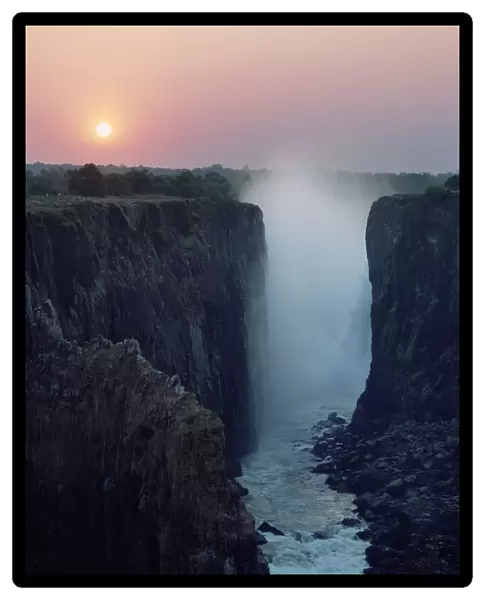 Looking Along Victoria Falls At Dusk From Zambia To Zimbabwe