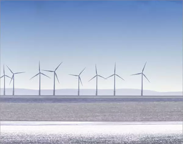 Wind Turbines Along The Coast; Solway Firth Dumfries Scotland