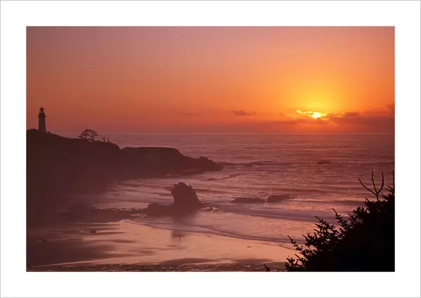 Sunset Over Yaquina Head Lighthouse; Newport, Oregon, United States of America