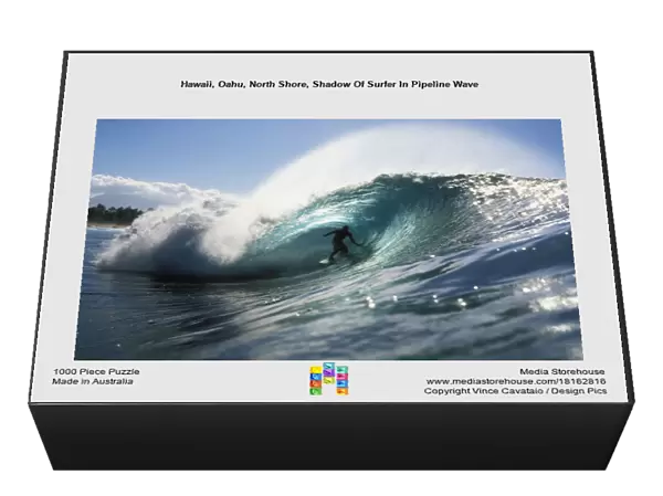 Hawaii, Oahu, North Shore, Shadow Of Surfer In Pipeline Wave