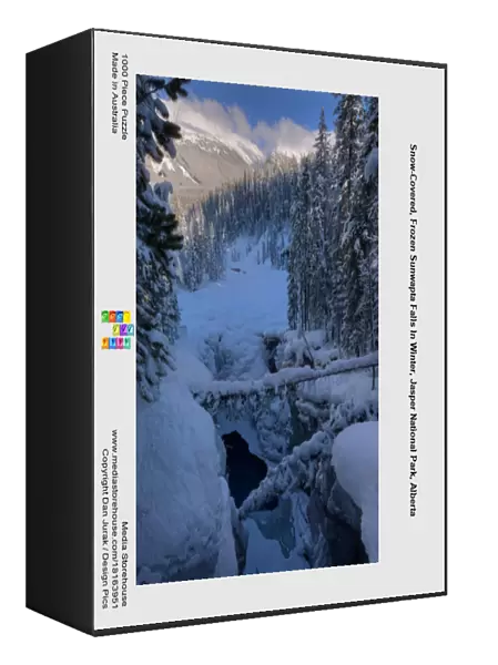 Snow-Covered, Frozen Sunwapta Falls In Winter, Jasper National Park, Alberta
