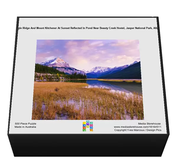 Tangle Ridge And Mount Kitchener At Sunset Reflected In Pond Near Beauty Creek Hostel, Jasper National Park, Alberta