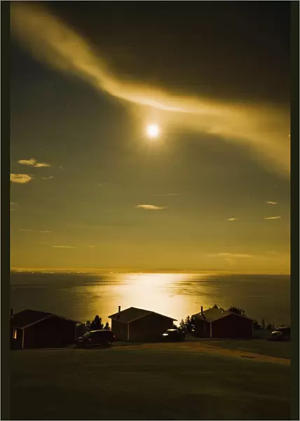Artists Choice: Moon Over Cottages And Saint Lawrence River, Cap-A-L aigle Near La Malbaie, Charlevoix, Quebec