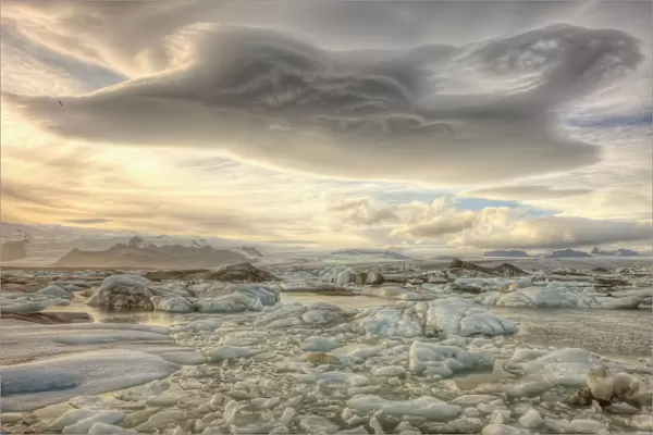 Lenticular Clouds Over The Ice Lagoon Of Jokulsarlon, Iceland