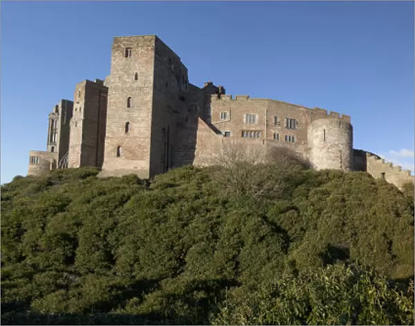 Bamburgh Castle Ruins Against A Blue Sky; Bamburgh Northumberland England