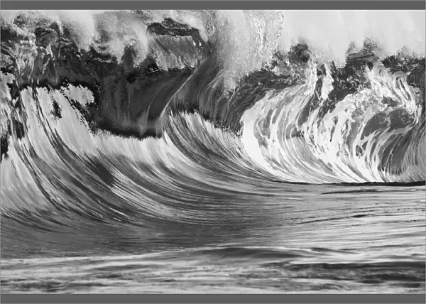 Hawaii, Big powerful wave breaks on the shore (black and white)