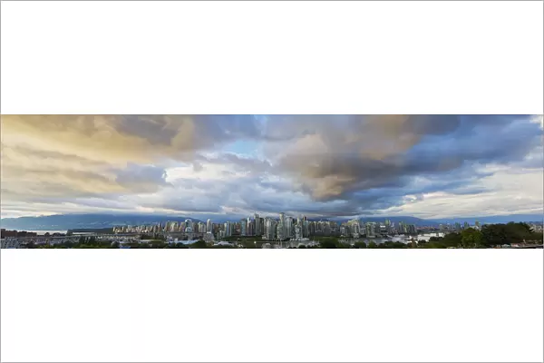 Panoramic Of Sunset Over Downtown; Vancouver British Columbia Canada