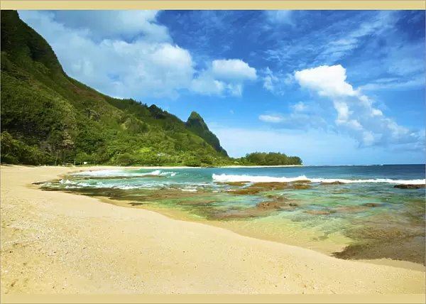 Tunnels Beach And The Rugged Coastline Of A Hawaiian Island; Kauai, Hawaii, United States Of America