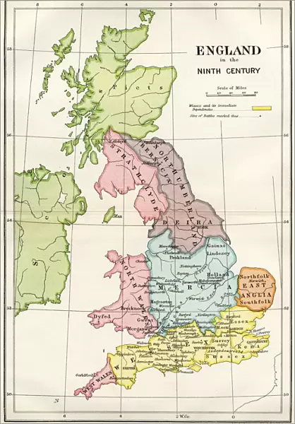 Map Of England In The Ninth Century From A Short History Of The English People By John Richard Green Published By Macmillan And Co 1911