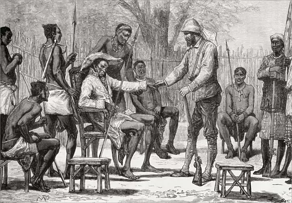 Verney Lovett Cameron Visiting King Konngo, During His Travels In Africa In 1872 To 1876. Verney Lovett Cameron, 1844 To 1894. English Explorer In Central Africa. From El Mundo En La Mano, Published 1878