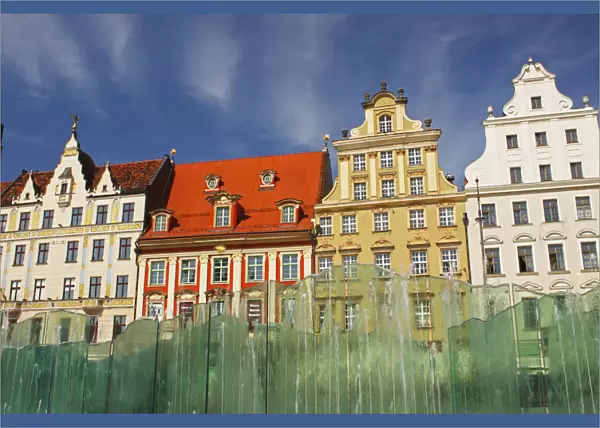 Colourful Buildings And Fountain On Rynek Square; Wroclaw Poland