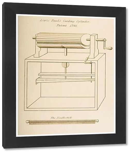 Drawing Of Lewis Pauls Carding Cylinder Patented 1748. Engraved By J. W. Lowry In 1830S