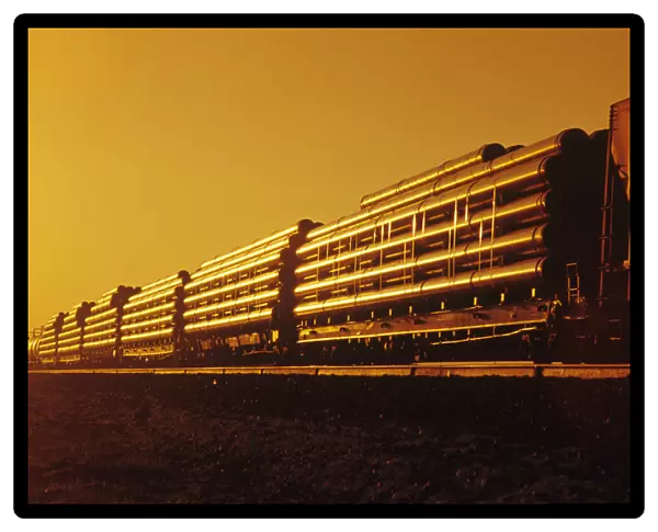 Rail Car Train Carrying Steel Pipe, Near Winnipeg, Manitoba