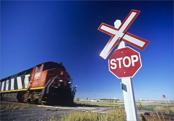 Train Passing Railway Crossing, Winnipeg, Manitoba