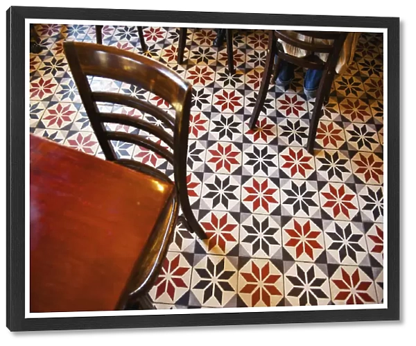 Decorative Black And White Pattern On The Flooring Of A Restaurant; Paris, France