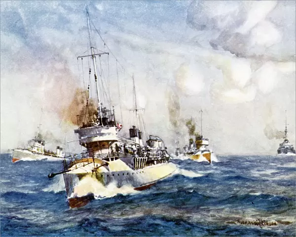 French Destroyers. Colour Illustration From The Book France By Gordon Home Published 1918