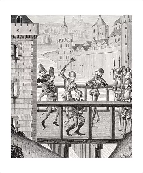 Assassination Of The Duke Of Burgundy John The Fearless 1371 To 1419 On The Bridge Of Montereau. Copy Of Miniature In The 15Th Century Chronicles Of Monstrelet
