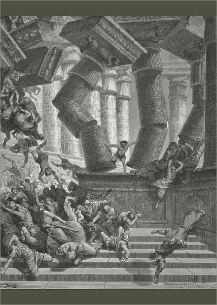 Engraving From The The Dore Bible Illustrating Judges Xvi 28 To 30 Death Of Samson By Gustave Dore 1832-1883 French Artist And Illustrator