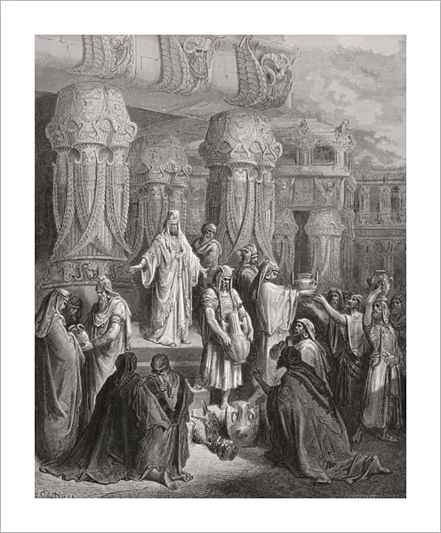 Engraving From The Dore Bible Illustrating Ezra I 7 To 11 Cyrus Restoring The Vessels Of The Temple By Gustave Dore 1832-1883 French Artist And Illustrator