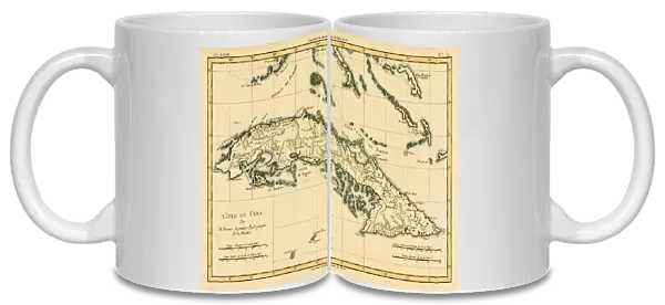 Map Of Cuba Circa. 1760. From 'Atlas De Toutes Les Parties Connues Du Globe Terrestre 'By Cartographer Rigobert Bonne. Published Geneva Circa. 1760