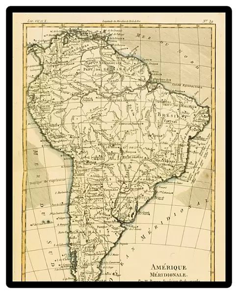 Map Of South America, Circa. 1760. From 'Atlas De Toutes Les Parties Connues Du Globe Terrestre 'By Cartographer Rigobert Bonne. Published Geneva Circa. 1760