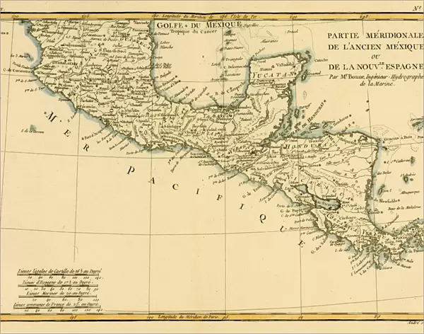 Map Of Southern Mexico, Circa. 1760. From 'Atlas De Toutes Les Parties Connues Du Globe Terrestre 'By Cartographer Rigobert Bonne. Published Geneva Circa. 1760
