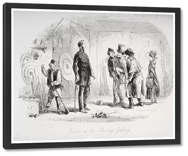 Visitors At The Shooting Gallery. Illustration By Phiz (Hablot Knight Browne) 1815-1882. From The Book Bleak House By Charles Dickens. Published London 1853