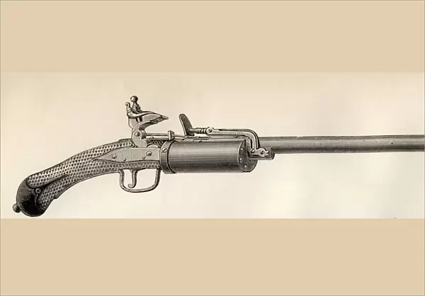Snaphaunce Revolver Circa 1640 From The National Encyclopaedia Published By William Mackenzie London Late 19Th Century