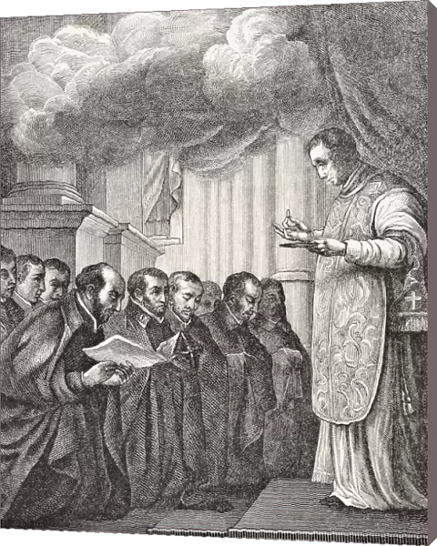 Vow Of The First Companions Of St. Ignatius In The Church Of Montmatre, On Assumption Day, 1534. Father Pierre Lefevre Saying Mass. From Science And Literature In The Middle Ages By Paul Lacroix Published London 1878