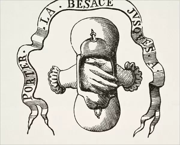 Device Of The Flemish Gueux Or Beggars, The 16Th-Century Dutch Revolutionary Party. A Wallet Held By Two Clasped Hands With The Motto Jusques A Porter La Besace. From Science And Literature In The Middle Ages By Paul Lacroix Published London 1878
