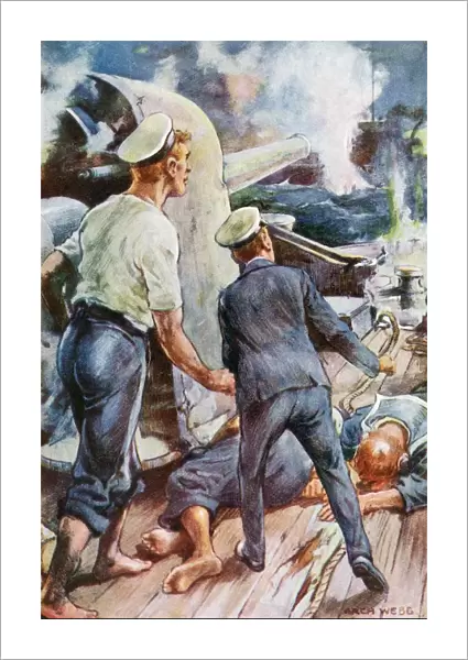 Its Shell Struck The German Cruisers Bridge. Illustration By Archibald Webb, From Midshipman Rex Carew, V. C. By John S. Margerison. Published Circa 1920