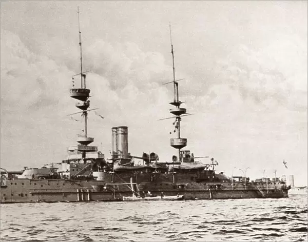The British Battleship Majestic, Later Torpedoed And Sunk By An Enemy Submarine During World War I. From The Illustrated War News 1915