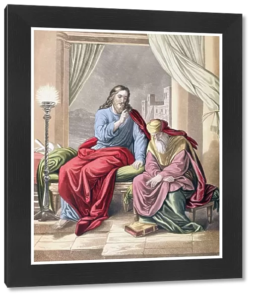 Jesus With The Pharisee Nicodemus. From The Holy Bible Published By William Collins, Sons, & Company In 1869. Chromolithograph By J. M. Kronheim & Co