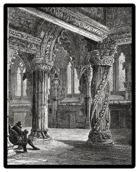Interior Of Roslin Chapel, With The Apprentice Pillar. Roslin, Midlothian, Scotland. From The Book Scottish Pictures Drawn With Pen And Pencil By Samuel G. Green Published 1886
