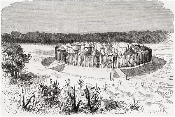 The Village Of Combo-Combo, Central Africa In The 19Th Century. From The Book Africa Pintoresca Published 1888