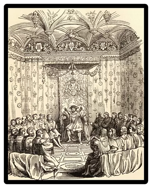 King Henry Viii Of England And His Council. After A Contemporary Drawing. From History Of Hampton Court Palace In Tudor Times By Ernest Law. Published London 1885