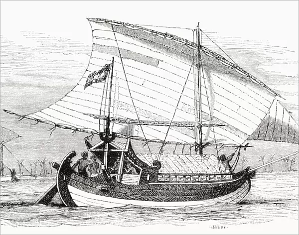 A Proa From Makassar, Indonesia In The 19Th Century. From El Mundo En La Mano, Published 1878