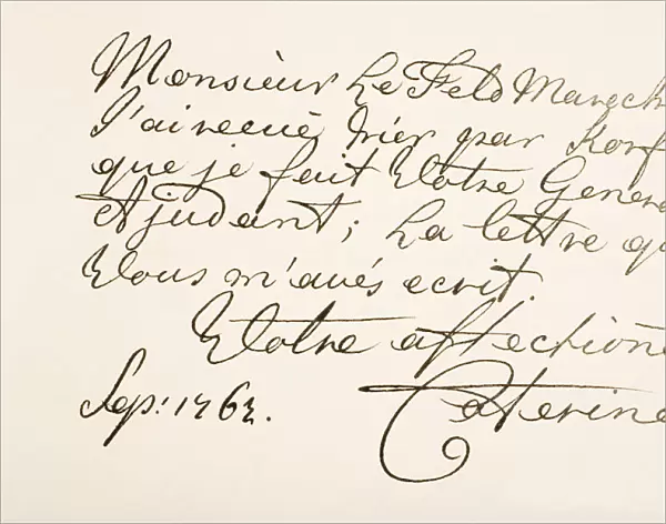 Empress Catherine Ii Of Russia, Known As Catherine The Great, 1729 - 1796. Hand Writing Sample