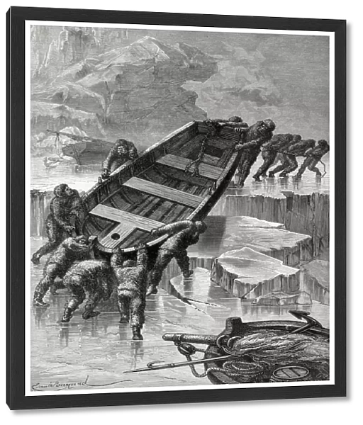 The Crew Of The Hansa Transporting The Boats To Open Water And Escaping From The Pack Ice During The Second German North Polar Expedition Of 1869. From El Mundo En La Mano Published 1875