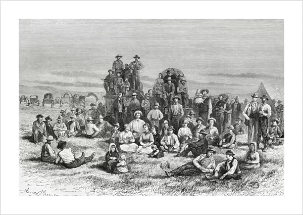 A Caravan Of Neophyte Mormons Camping In The Utah Desert, America In The 19Th Nineteenth Century. From El Mundo En La Mano Published 1875