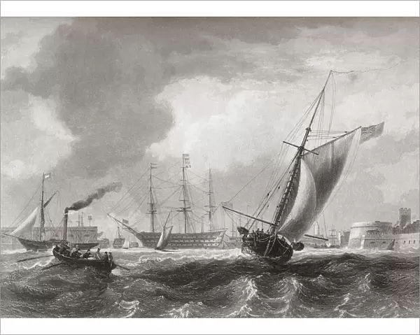 Entrance To Portsmouth Harbour, Hampshire, England In The Early 19Th Century. From The History Of England Published 1859