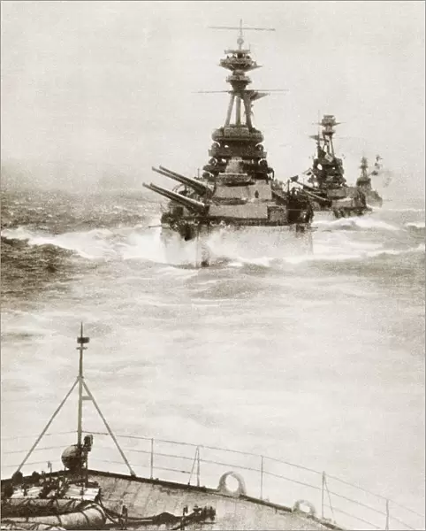 Battleships From A Battle Squadron Of The Grand Fleet Patrolling The North Sea In 1916 During World War I. From The Story Of 25 Eventful Years In Pictures, Published 1935